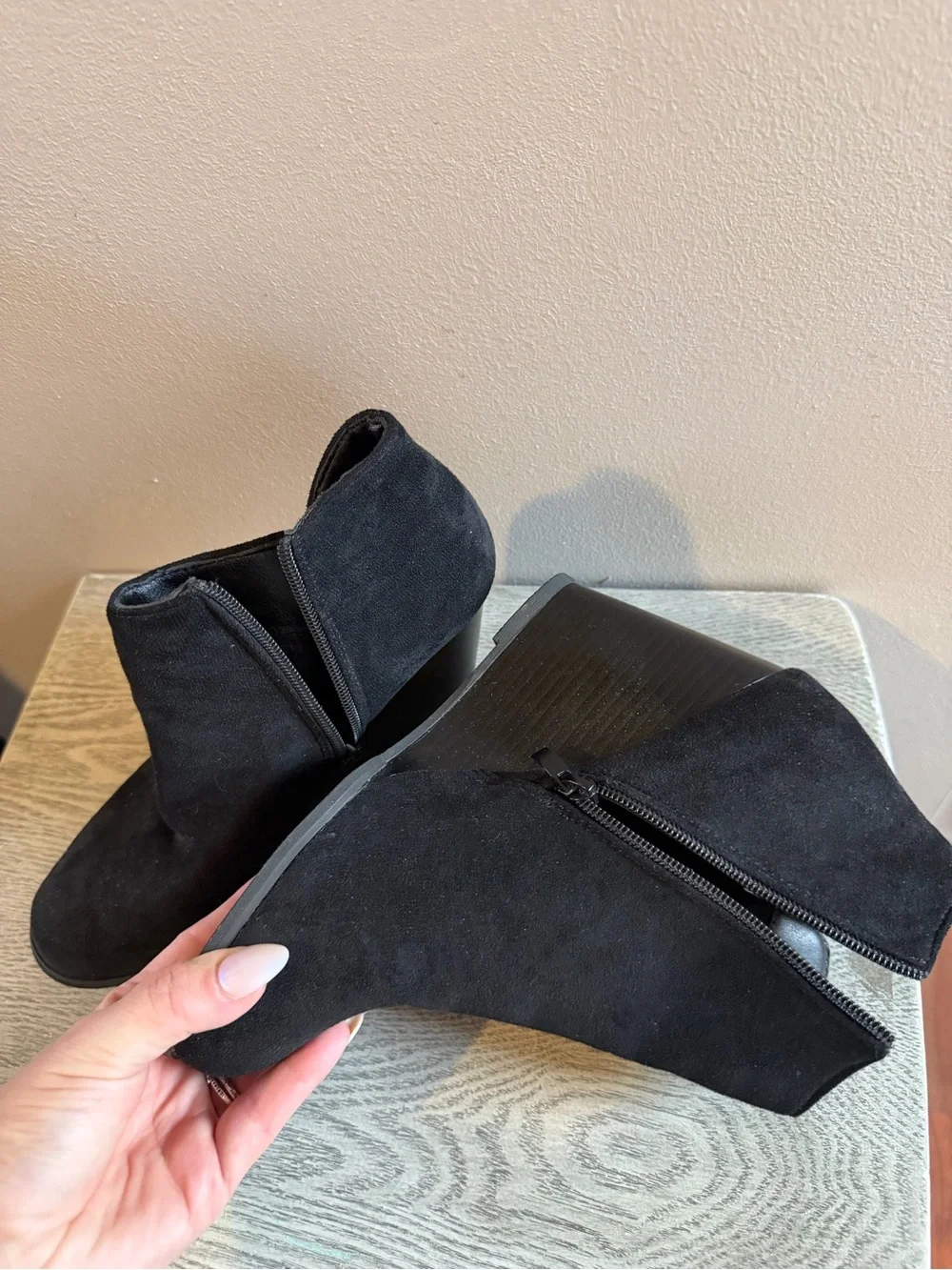 Black Suede Wedge Ankle Bootie - Women's